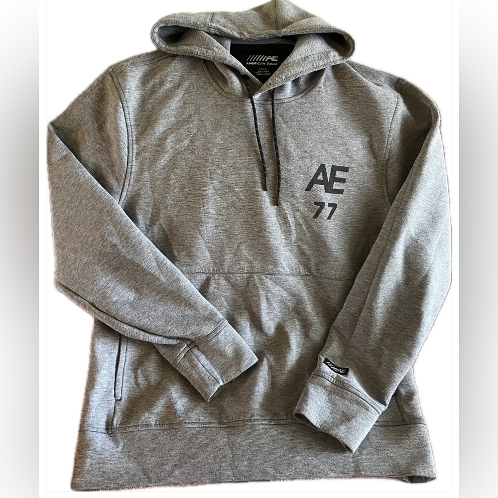 Grey American Eagle Hoodie With Corded Drawstrings